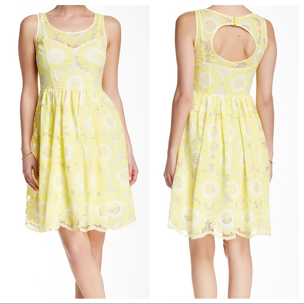 Plenty Tracy Reese Stella Floral Lace Yellow Dress